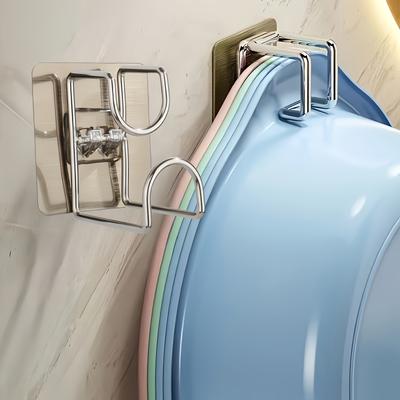 1pc Stainless Steel Washbasin Hook - No Drilling Required, Wall-mounted Bathroom Storage Rack,