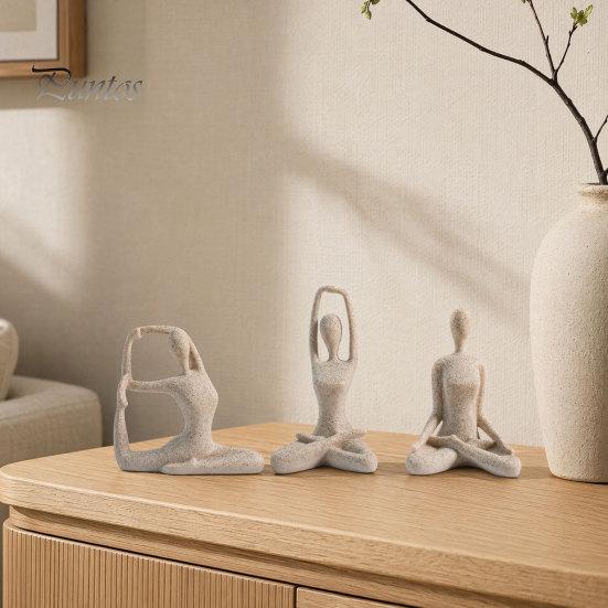 Contemporary Interior Accents 3Pcs Abstract Yoga Figure Sculpture Set, Hollow Dancer with Glossy Gold Matte Silver Black Luxury Resin Crafts