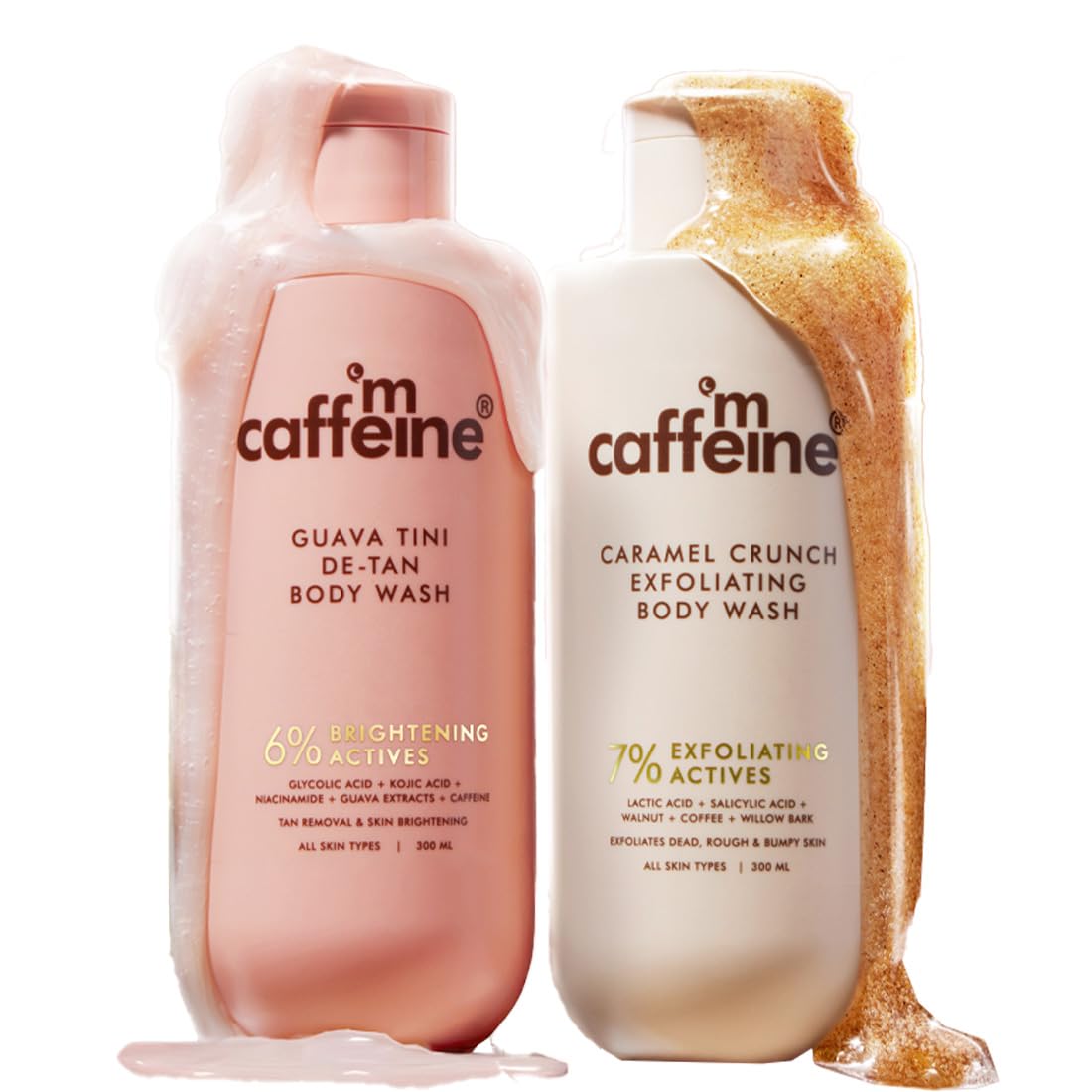 

mCaffeine De-Tan & Exfoliating Body Wash Set of 2 | Guava & Caramel 300 ml Each | Brighten Skin & Smooth Body Texture