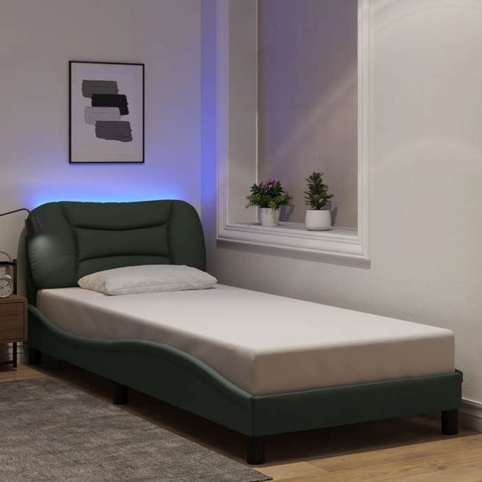 VidaXL Bed Frames with LED Lights, Single Bed with Headboard Cushion, Adult Bed, Bedroom Furniture, Modern, Grey 3213670