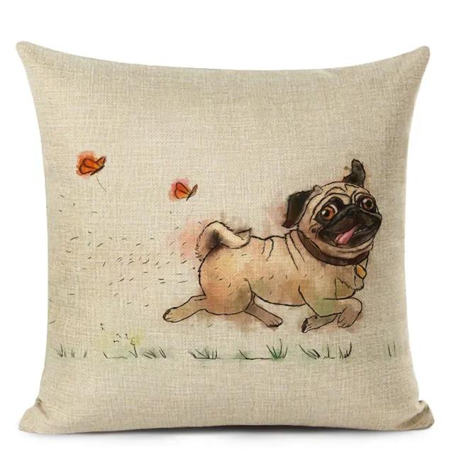 Dekoracyjna poszewka na poduszkę w stylu kreskówkowym z uroczym mopsikiem i buldogiem francuskim, drukowana poszewka na poduszkę do dekoracji domu, sofy