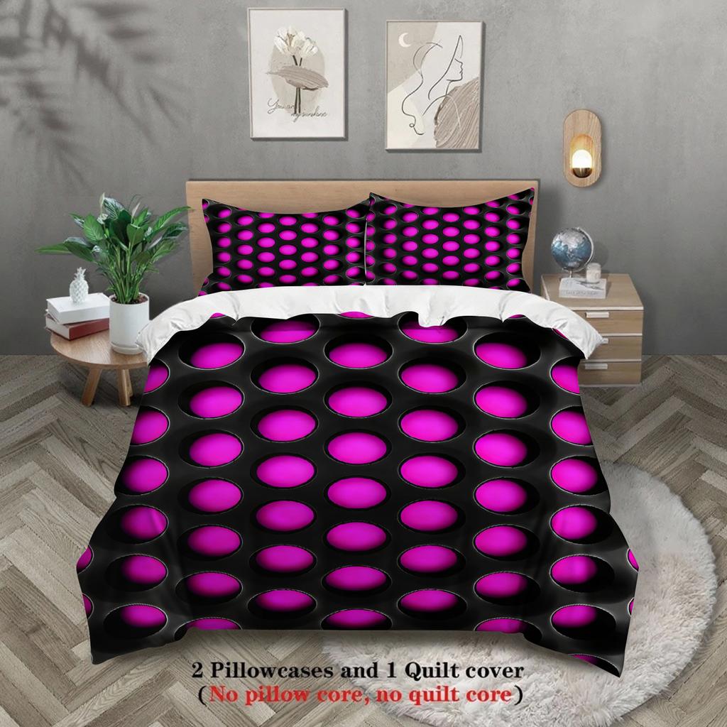 3pcs Perforated Oval Bedding Sets Single Twin Full Size 3D Printed Geometric Duvet Cover Gifts For Teen Adult Room Decoration