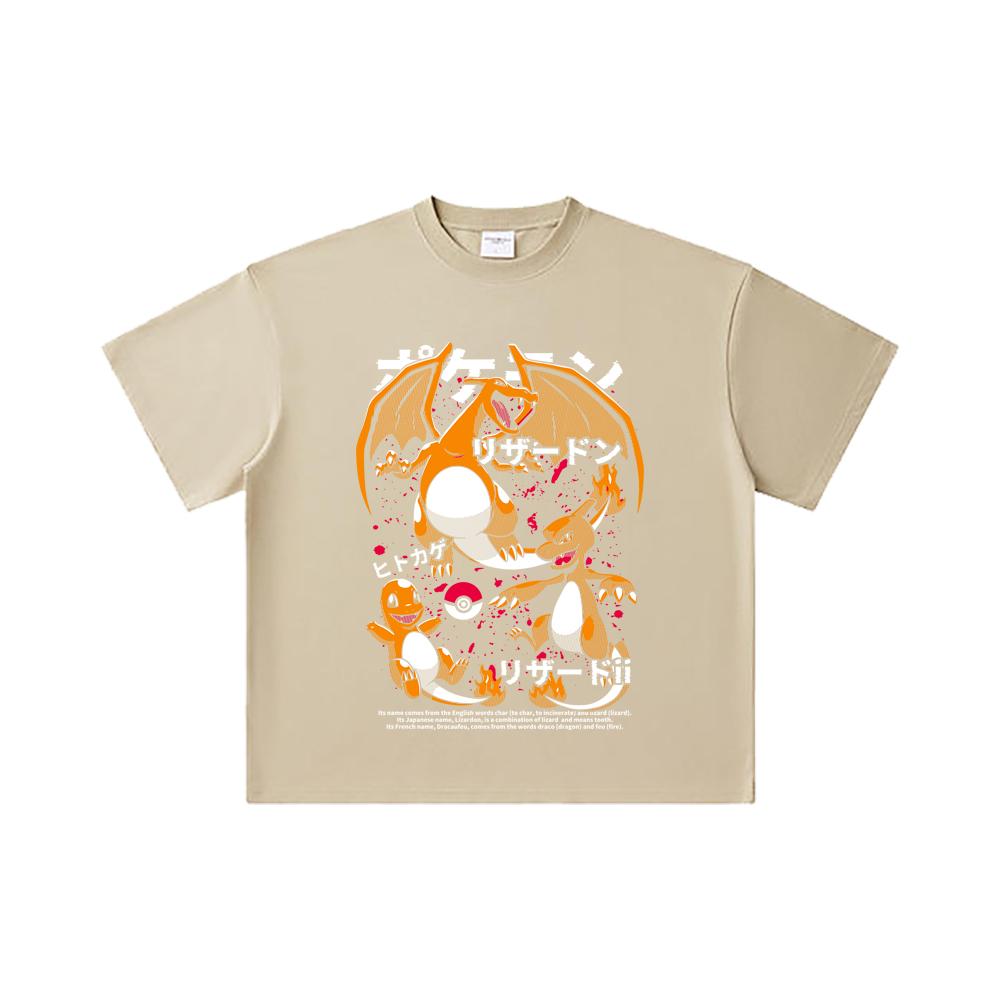260 GSM Double Yarn 32 Count 100% Cotton Pokemon V19 Charmander Print Unisex Heavy Cotton T Shirt