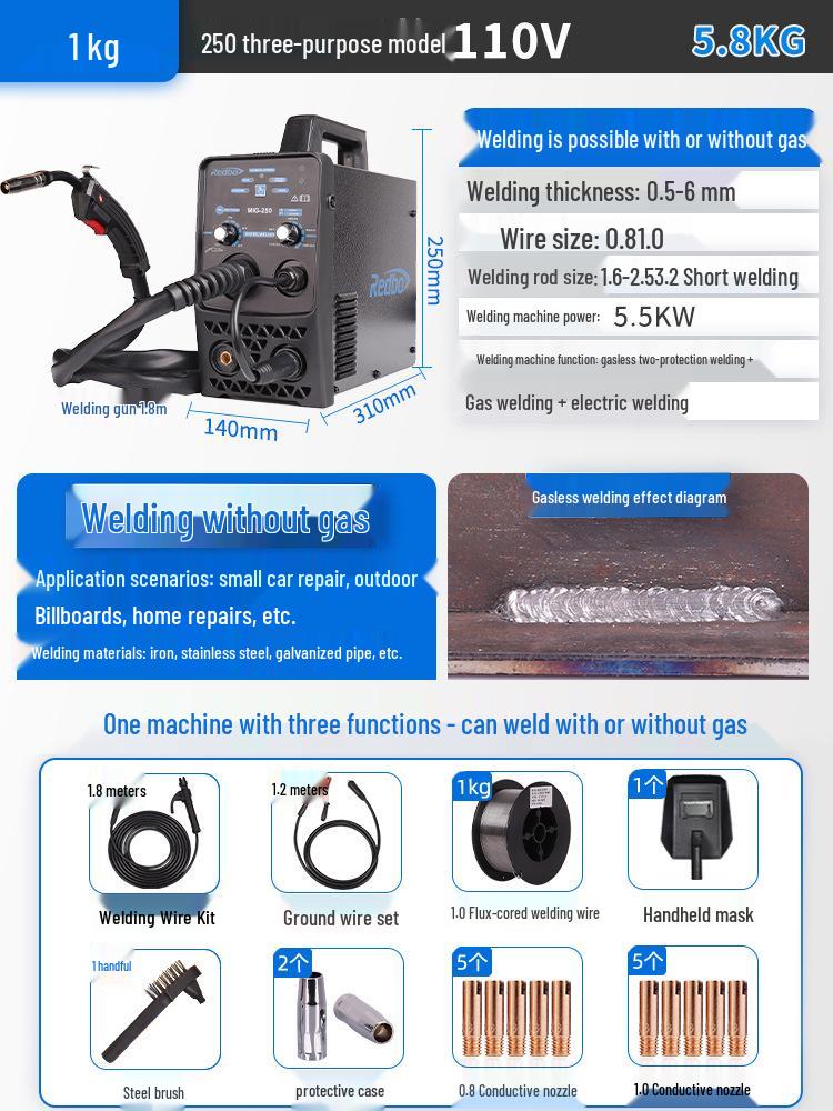 Aparat de sudura Rambo cu dublă tensiune, fără gaz, 110V/220V, capabil de arc cu argon, uz casnic