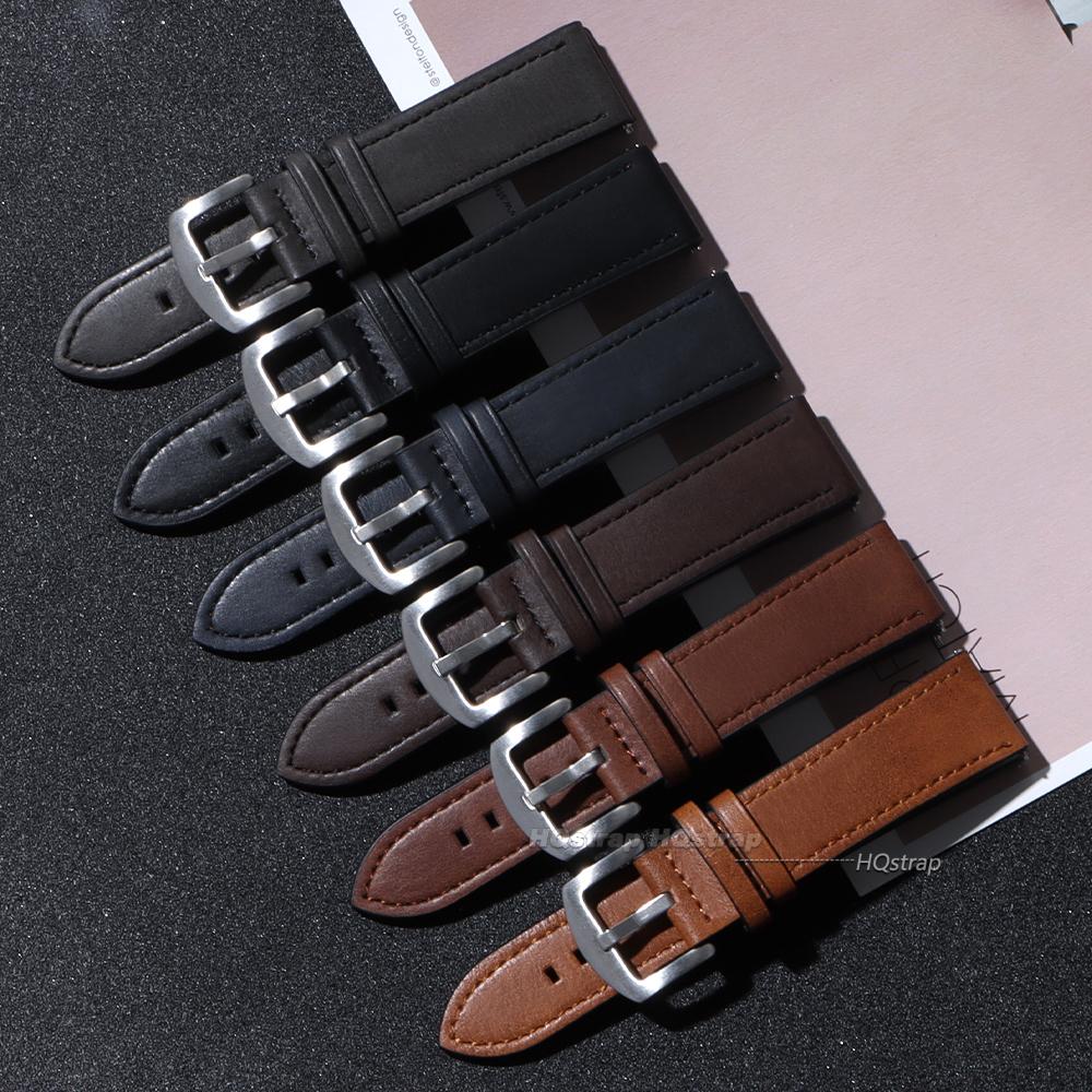 Calfskin Leather Watchband Soft Material Watch Band for Huawei Wrist Strap 18mm 20mm 22mm with Silver Stainless Steel Buckle