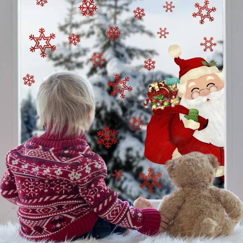 Christmas Style Snowflake Santa Claus Wall Stickers Electrostatic Window Window Double-sided Visual Home Party Decoration