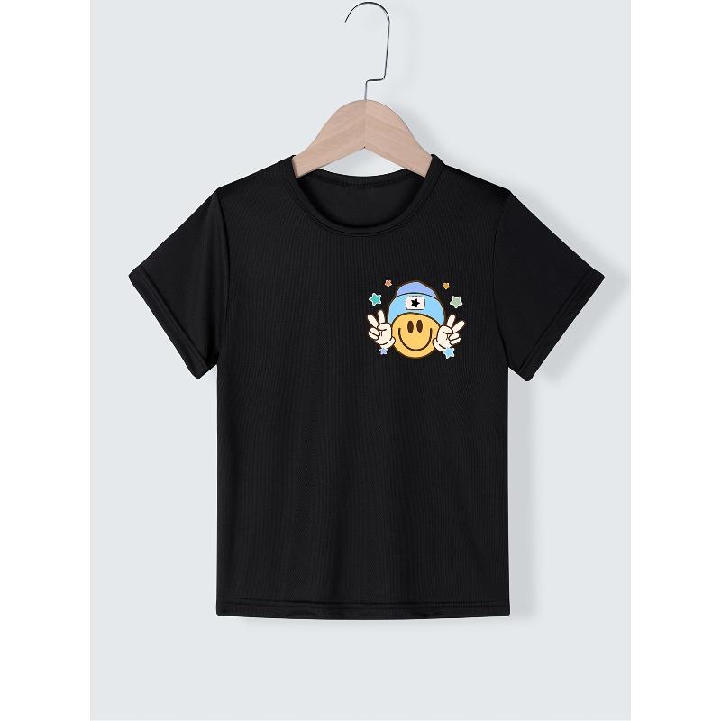 Summer Fashion Boys' Short-Sleeve T-Shirt with Checkerboard Element and Letter Double-Sided Print Casual