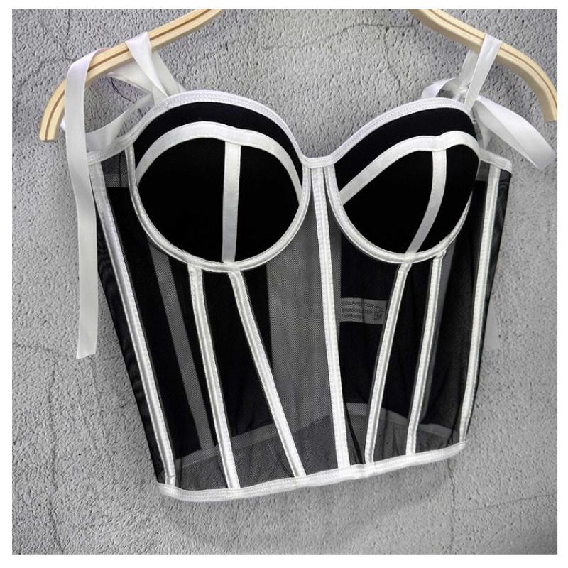 Franse Zoete Styling Vetersluiting Strapless Tanktop Dames Binnenlaag Bovenkleding Sexy Visgraat Taille-insnoerende Top Camis & Tanktops