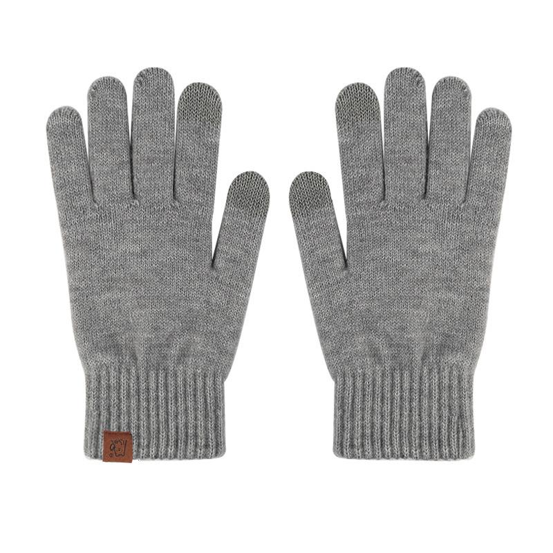 Winter Knitted Gloves for Warmth and Cold Outdoor Touch Screen Solid Color Plus Velvet Windproof Student Writing Wool Gloves for Riding Bike
