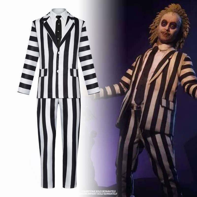 Strepitoso Completo Completo a Strisce di Michael Keaton Costume Cosplay di Halloween
