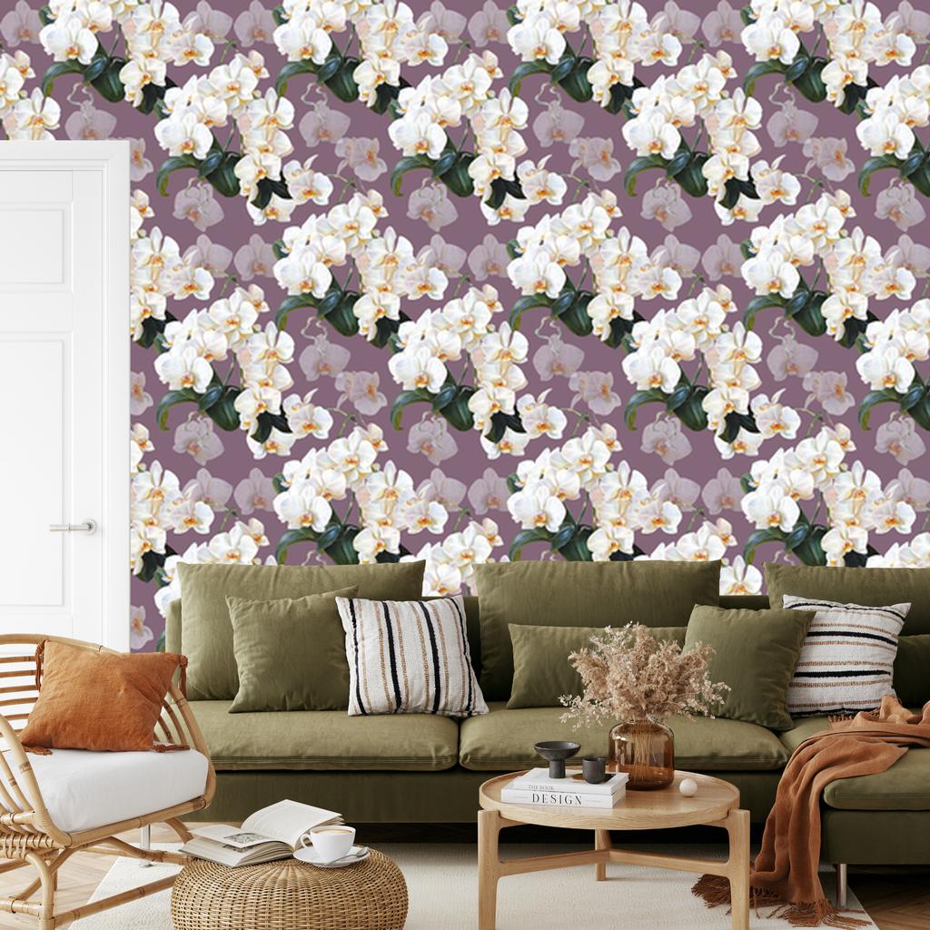 Orchid wallpaper flowers nature plants for living room and bedroom 50x1000