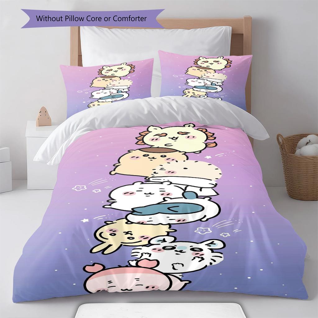 Anime Chiikawa Pattern Bedding Set Quilt Cover Pillowcase Home Decor Gift (1 * duvet cover + 2 * pillowcase, without core)