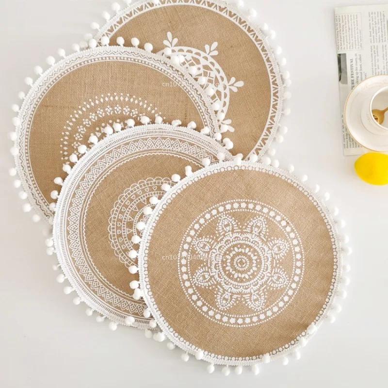 38cm Natural Vintage Jute Woven Placemats Bohemian Style Party Decoration Hanging Wall Decor Mat Vase Mat Table Mats Placemat