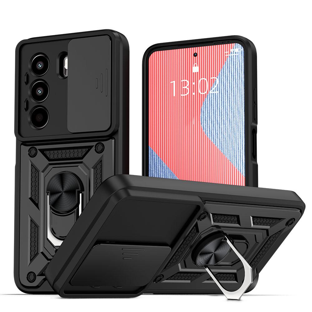 KEYSION Nárazuvzdorné pouzdro Armor pro Itel Power 70 s posuvným krytem objektivu fotoaparátu, kroužkem pro ochranu objektivu, stojánkem a zadním krytem telefonu pro Itel Power 70 4G