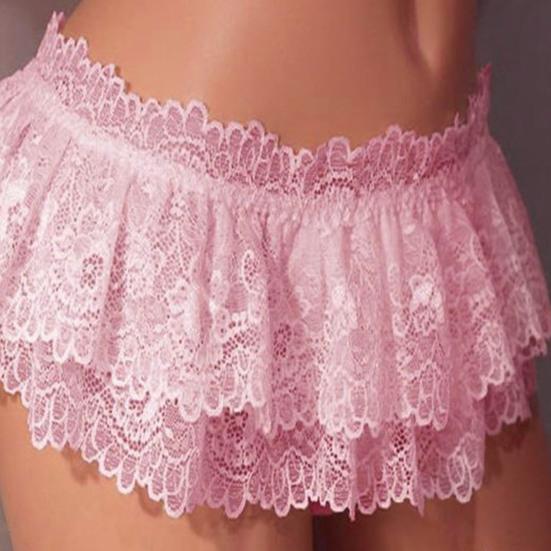 Women Skirt Panties Lace Triangle Underpants Low Waist Floral Embroidery Ruffle Briefs Bedroom Sex Clothes for Honeymoon Wedding Night