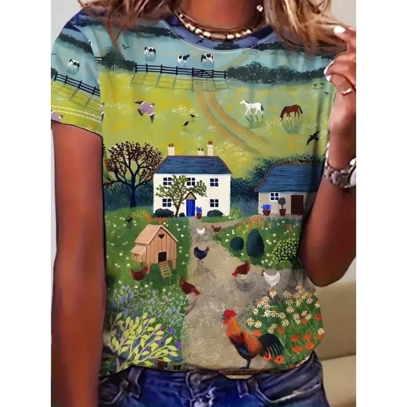 T-shirt Estiva alla Moda Stampata in 3D da Donna Traspirante Casual