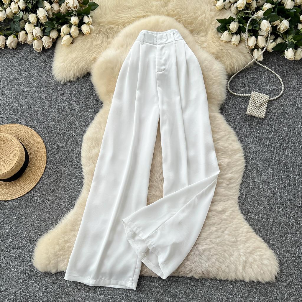 Summer Women Casual Smooth Satin High Waist Pant Trouser with Pocket for Girls