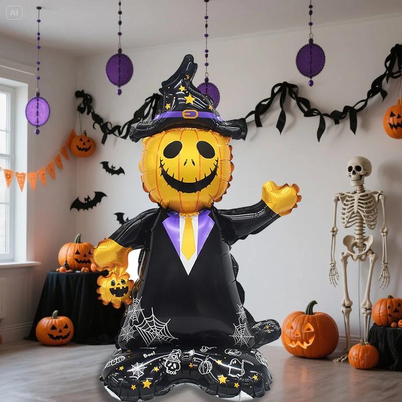 Giant Standing Halloween Foil Balloons Pumpkin Soldier Witch Ghost Skeleton Reaper Aluminum Balloon Inflatable Toys Party Decor