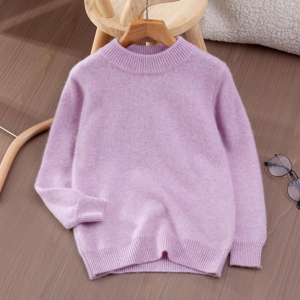 Premium Kids' Solid Color Wool Sweater - Boys' Thick Pullover & Girls' Cashmere Knit Base Layer