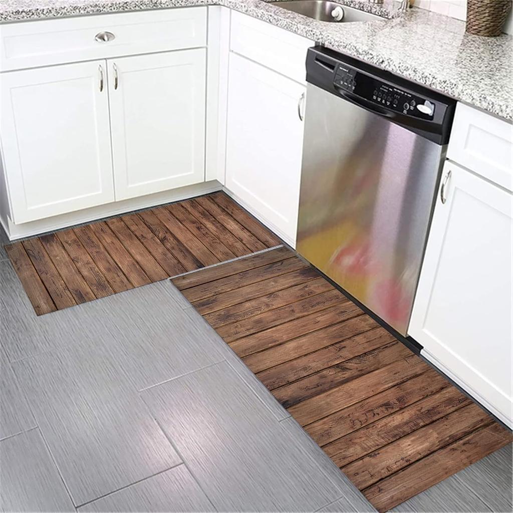 1/2PCS Vintage Wooden Kitchen Floor Mat Comfort Non-Slip Interior Area Foot Mat Home Decor Laundry Balcony Carpet