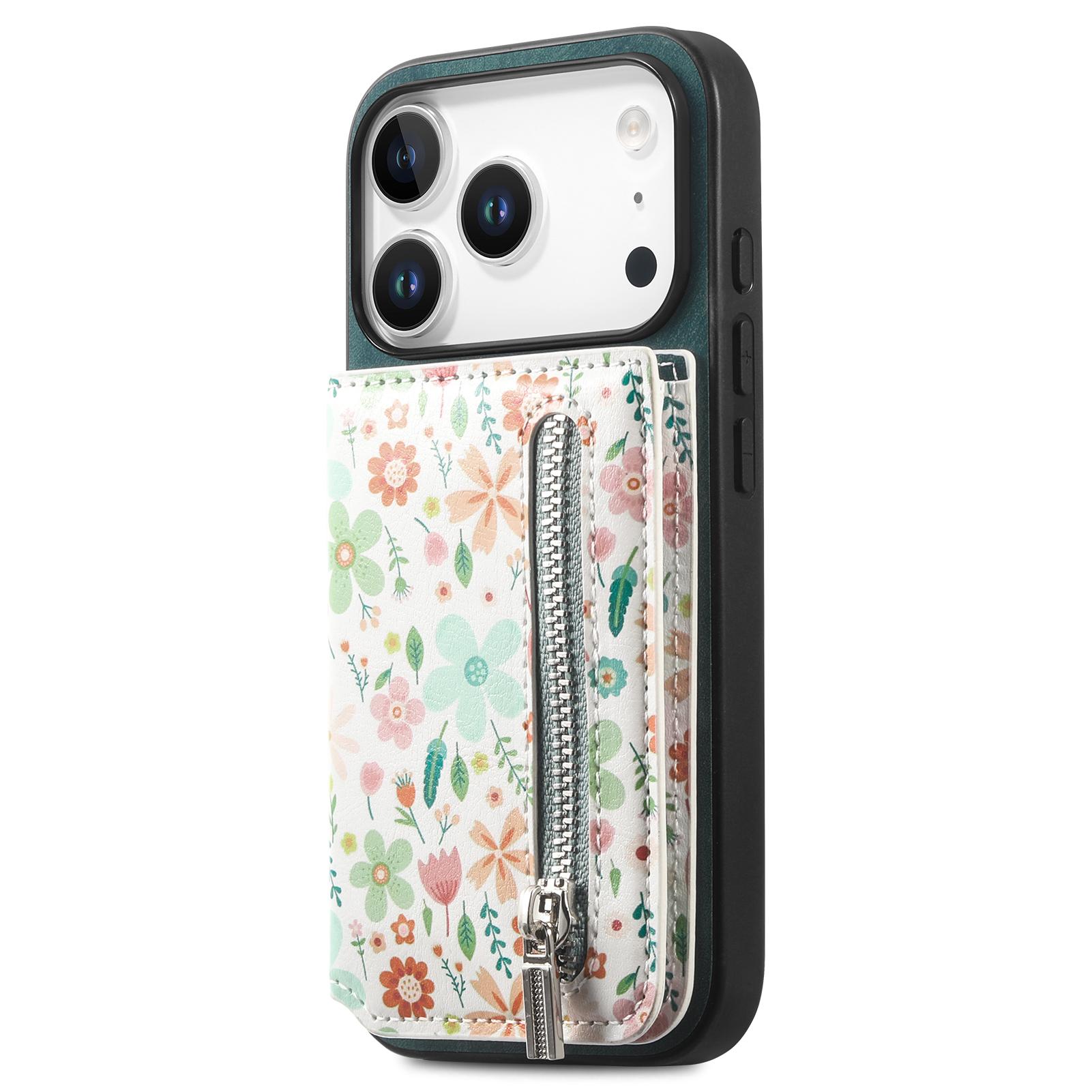 

For iPhone 17 Pro Leather Phone Cover with RFID Blocking Zipper Card Bag Kickstand