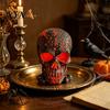 USB Powered Skull Light Gothic Lamp for Halloween, Light-up Black Red Figurine Figurine, Resin Skeleton Head Statue Desk Decor
