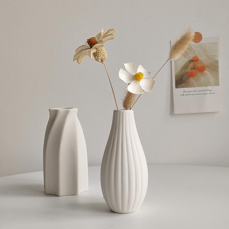 White Ceramic Vase Minimalist Modern Boho Vases For Home, Living Room, Office, Table Decor Aesthetic Flower Vase Wedding Gifts