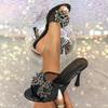 Summer Fashion Rhinestone Butterfly Knot Women Slippers Sandals Red Mesh Open Toe Mules High Heels Design Slides Shoes Zapatos