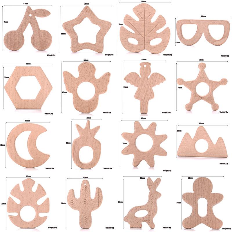 5Pcs Baby Animal Beech Wood Teething Rodent Flowers Clouds Tiny Rod Wooden Teether For Baby Pacifier Chain Pendant Chew Toys
