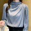 אופנה סתיו שרוולים ארוכים דוכן צווארון חולצת סאטן חולצה נשים חולצות J296