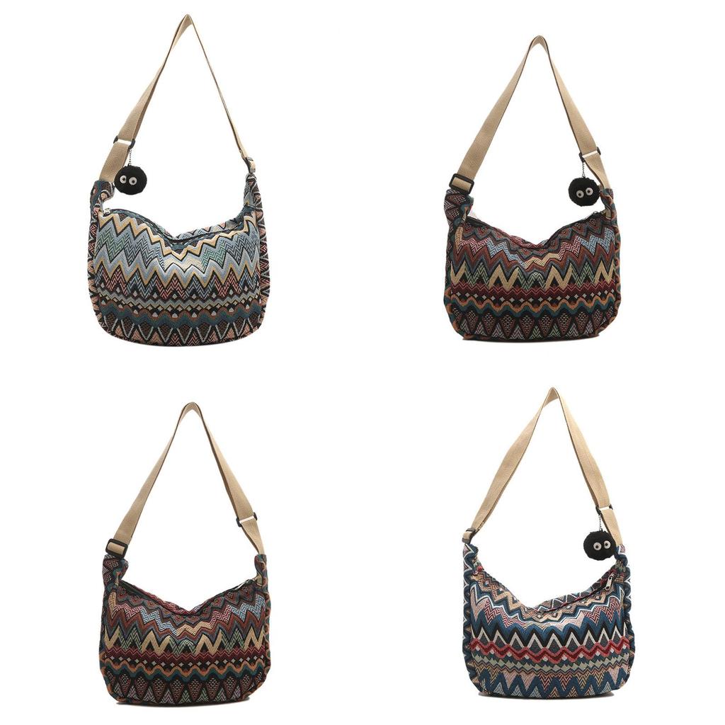 Womens Street Style Canvas Shoulder Bag With Zipper Closure And Mobile Pocket