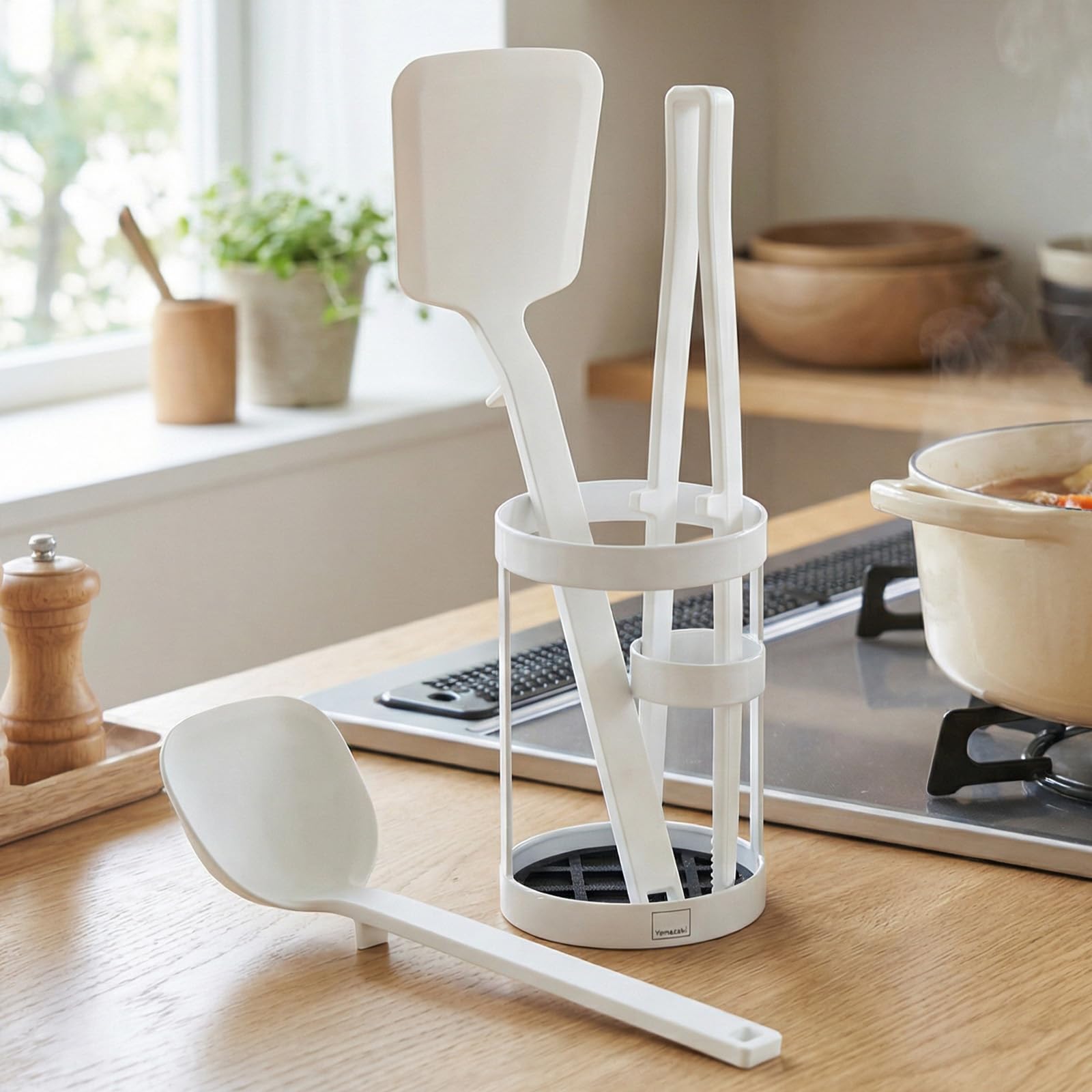 

Yamazaki Silicone Tools Set Tool White tower 5189 5191 5195 6773 (Ladle, Spatula, Chopsticks/Tongs + Stand) [4-Piece Set] белый
