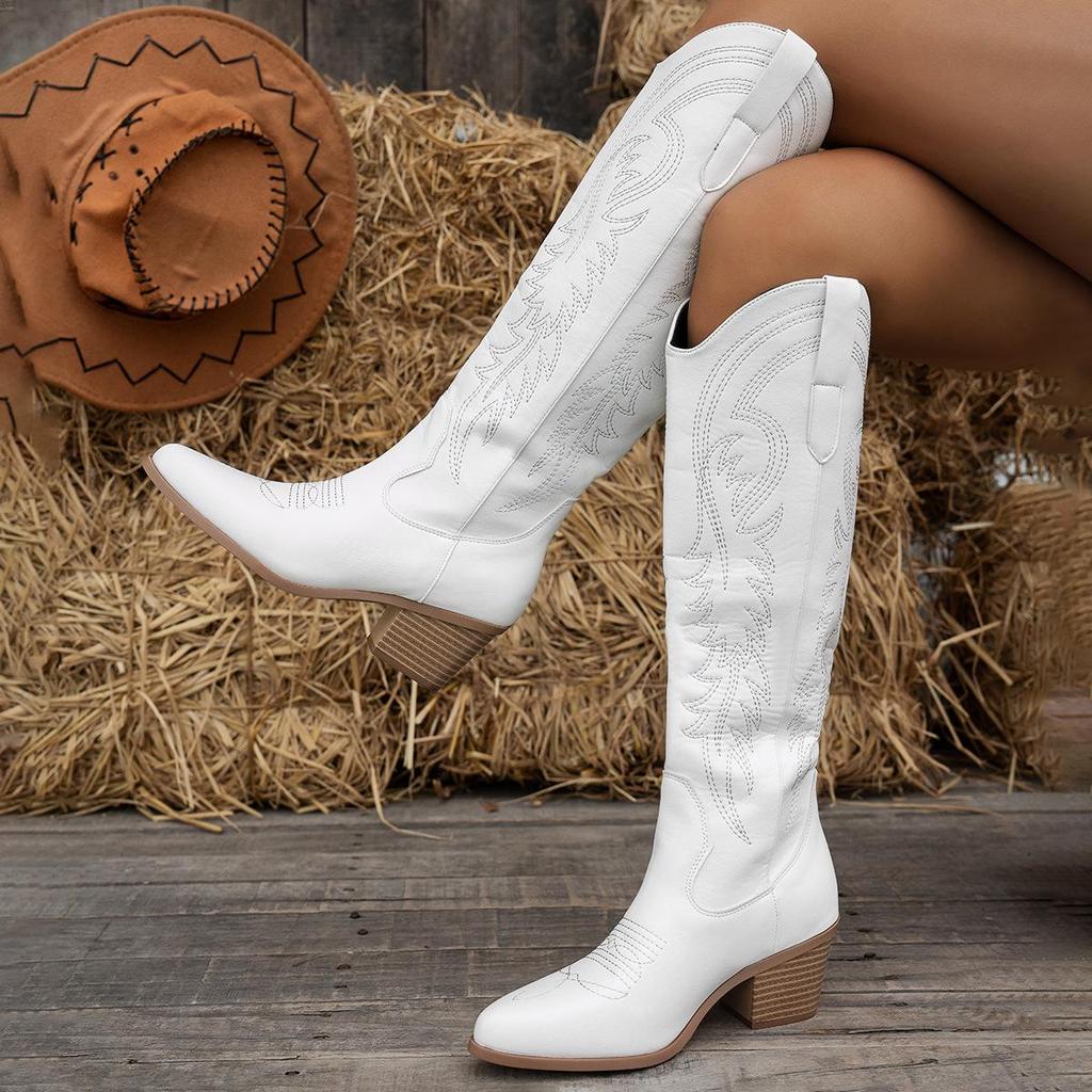Damen Übergröße Bestickte Cowboystiefel bis zum Knie, Western-Stil, Kollektion 2026.