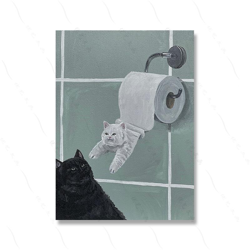Long Bodied Cat Abstract Greedy Cat Wall Art Poster Print Black Cute Pet Oil Canvas Painting Toilet Bed Room Home Decor No Frame