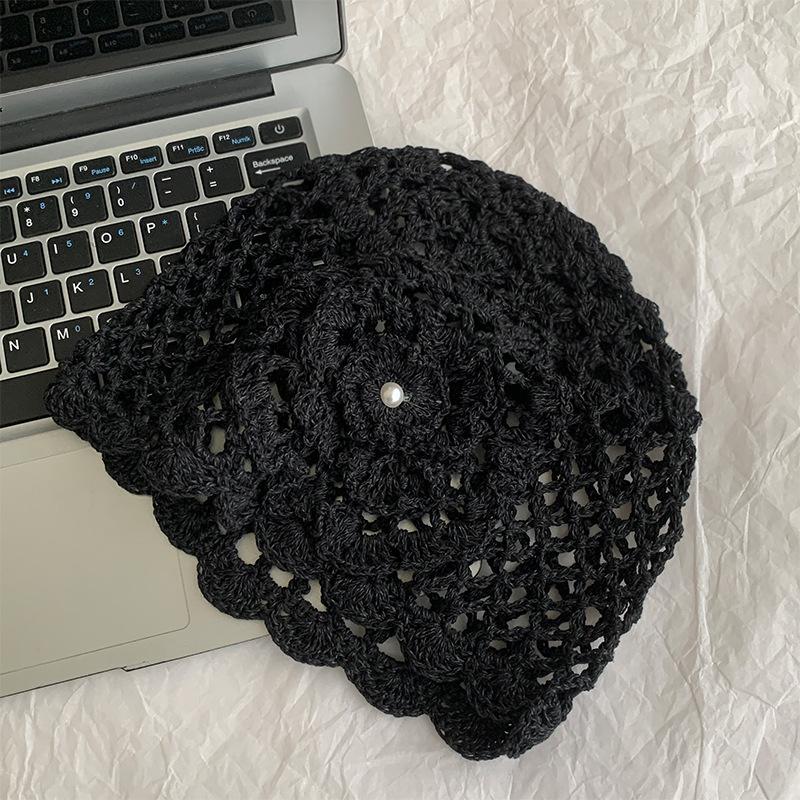 Spring and Summer Handmade Hook Up Knitted Head Hat for Women Thin Breathable Hollow Hat Fashionable Retro Niche Pullover Hat