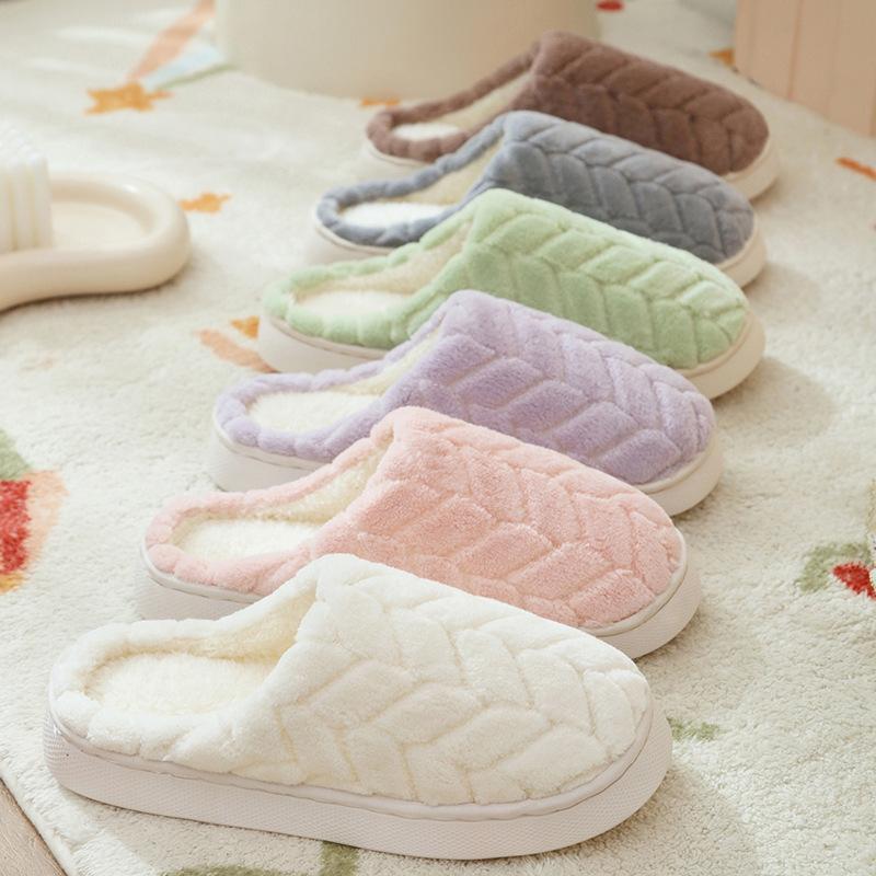 Maple leaf cotton slippers new autumn and winter indoor home non-slip thick bottom plush couple slippers