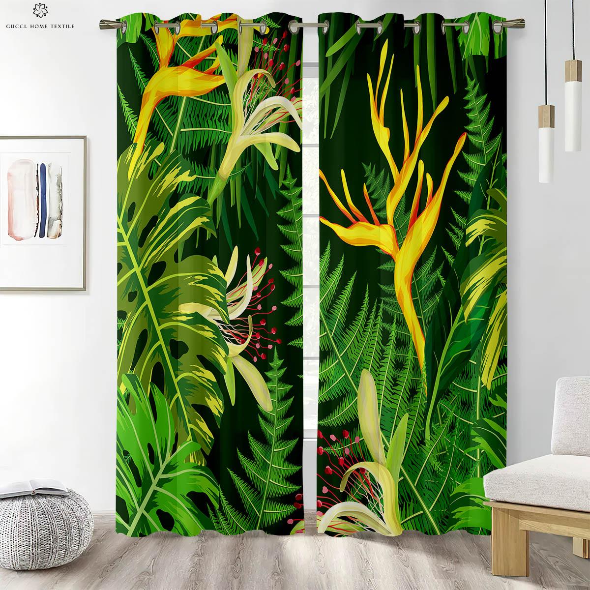 

Тропическая растительность Зеленые растения Цветовое сочетание Нордический стиль Печатные оконные шторы Спальня Гостиная Кабинет Декоративные шторы W50xH130(CM)x2PCS&Rod pocket
