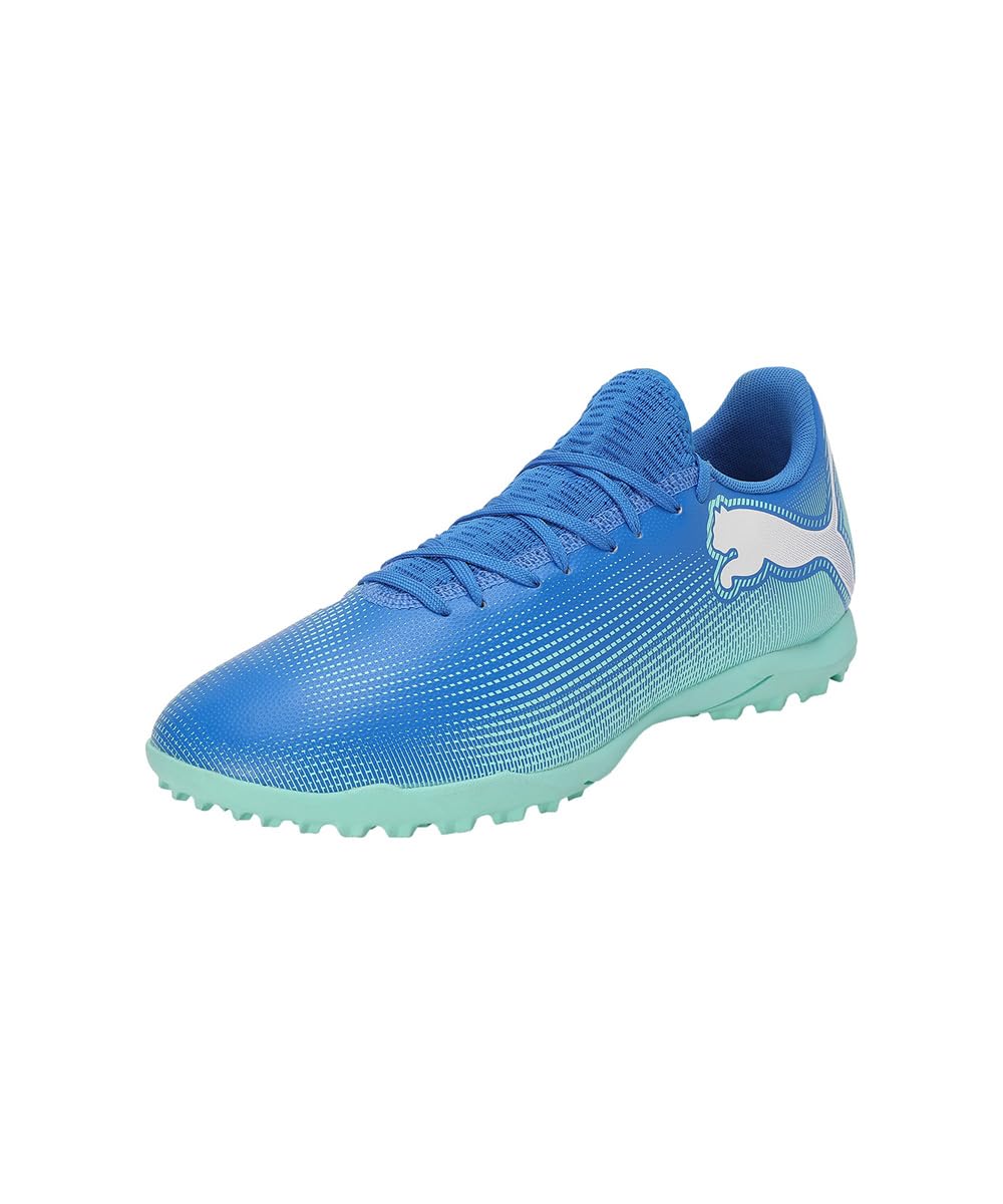 PUMA Future 7 Play TT Soccer Training 2024 Hyperlink White Size cm Cleats, Shoes, Men s, 107943, Fall/Winter Colorway, Blue/Mint (01), 27.5
