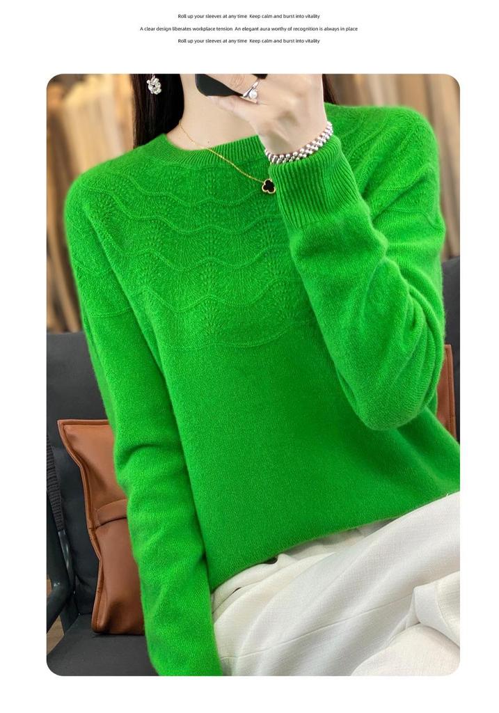 2023 Round Neck Casual Wool Sweater for Women - Spring, Autumn, and Winter Loose Knit Base Layer