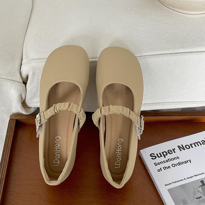 

Модный темперамент ретро плоская подошва мелкий вырез одинарная обувь женская лето 2025 новые модели с юбками универсальный внутренний каблук Мэри Джейн 40 хаки