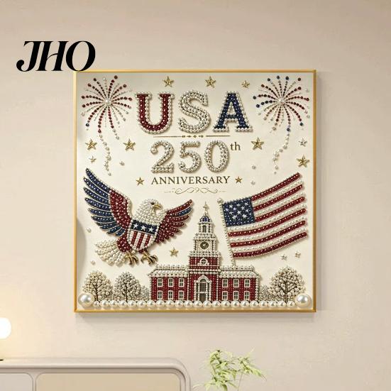 USA Lettering Pearl Art 250th Anniversary Painting Kit, DIY Patriotic Gift Set, Bead Craft Kit for Beginners Adults