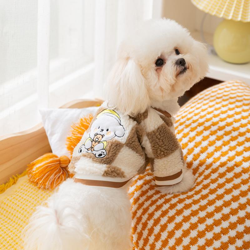 Autumn and Winter Korean Version of Bear Plaid Dog Cat Two-legged Down Jacket Than Bear Small Dog Teddy Plaid Pet Clothes