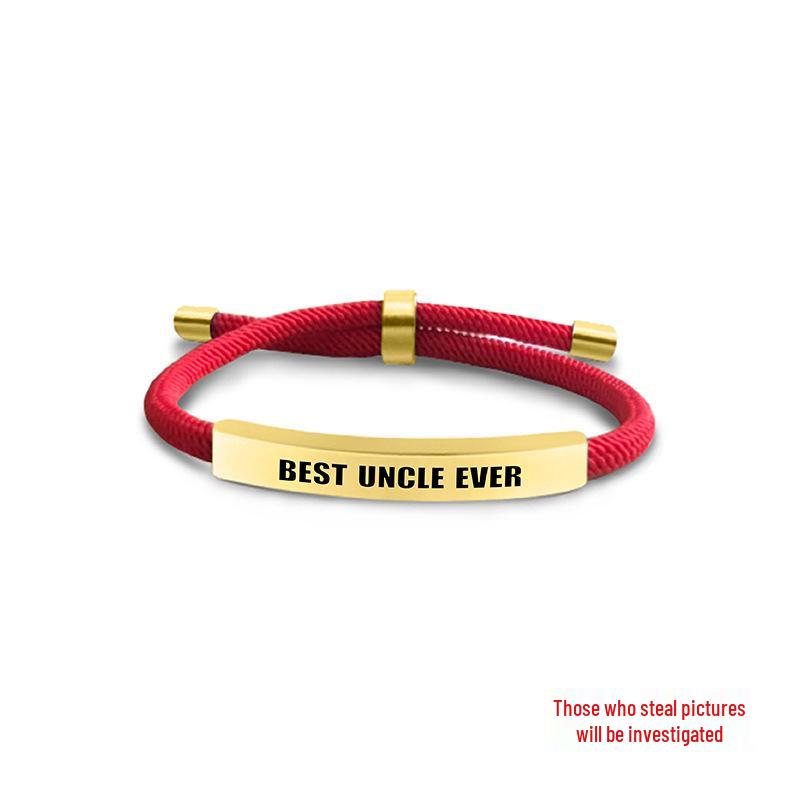 Pulseira Europeia e Americana Multicolorida de Corda Trançada com Placa de Aço Inoxidável Gravada - Presente Memorial de Bom Tio para o Natal