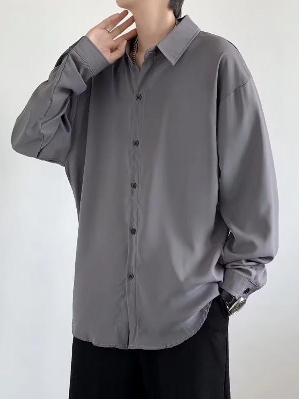2026 Spring/Summer High-End Men's Loose Korean Style Solid Color Long Sleeve Casual Shirt