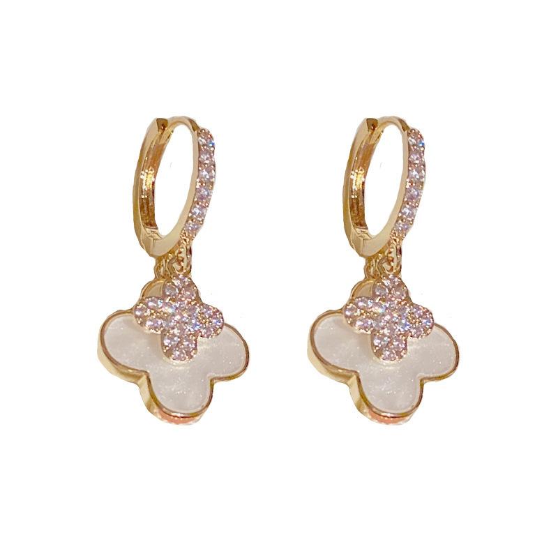 Micro-inlaid Zircon Four-leaf Flower Earrings Personality Versatile Design Sense Atmospheric Earrings Women High-quality Earrings