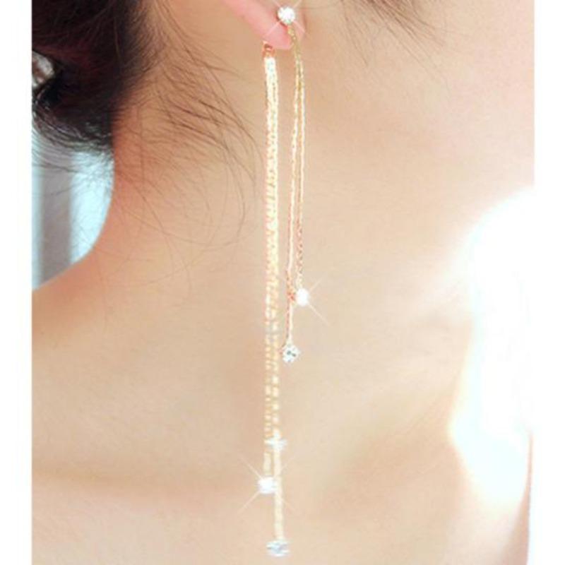 Women's Rhinestone Super Long Tassels Drop Dangle Cocktail Party Linear Earrings
