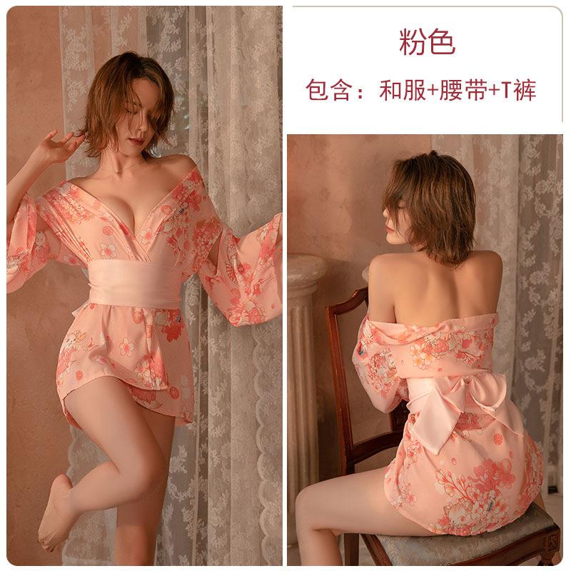 Women's Chiffon Sheer Japanese Kimono Costume Lingerie Set