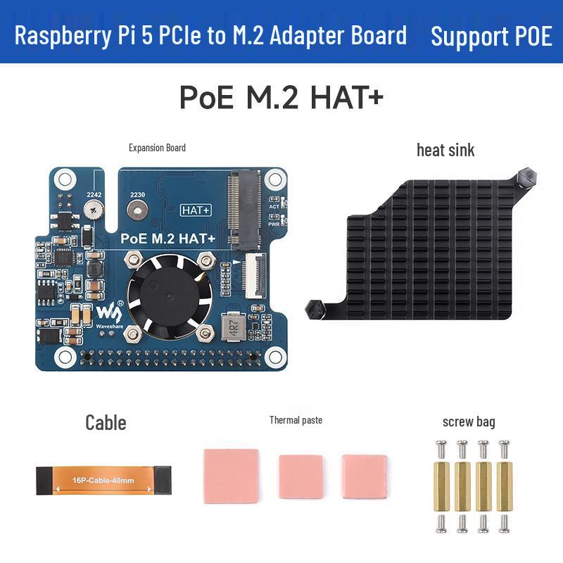Placa de Expansión Raspberry Pi 5 con PCIe a SSD NVMe M.2, Alimentación PoE, Ethernet y Ventilador de Refrigeración