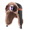 Unisex Winter Warm Fleece Lined Aviator Hat With Goggles Cover Ear Protection Outdoor Windproof Retro Cap
