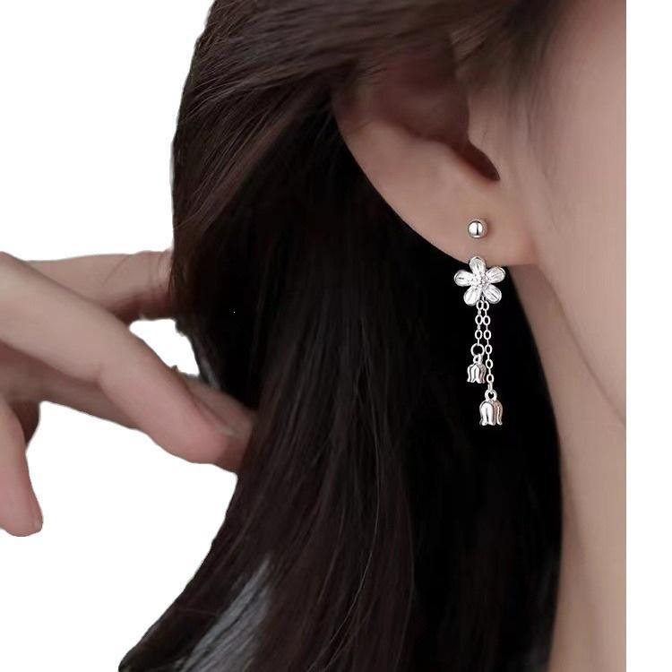 925 Sterling Silver Floral Tassel Earrings - 2023 Trending Women's High-End Stud Jewelry